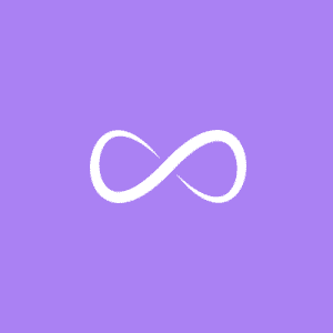 White infinity sign on a light purple background