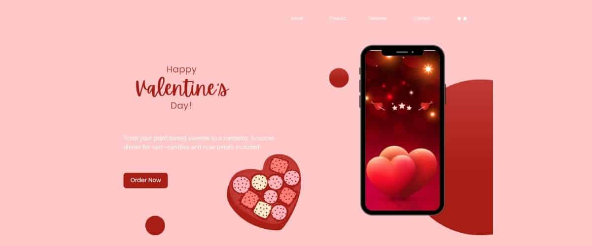 Pink website with Valentine's Day branding